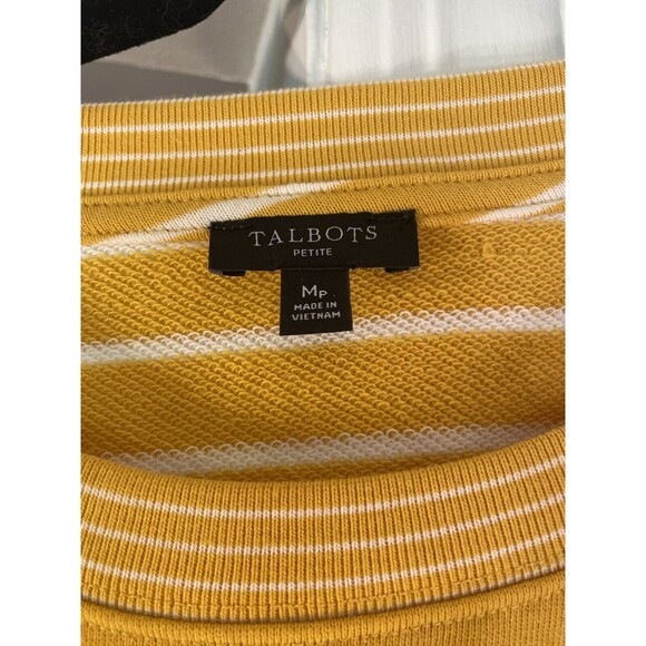 Talbots Sweater Medium Petite 100% Cotton Striped Knit Pullover Yellow/White - Picture 4 of 8